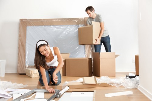 Office relocation planning in South Kensington with business equipment ready for transport